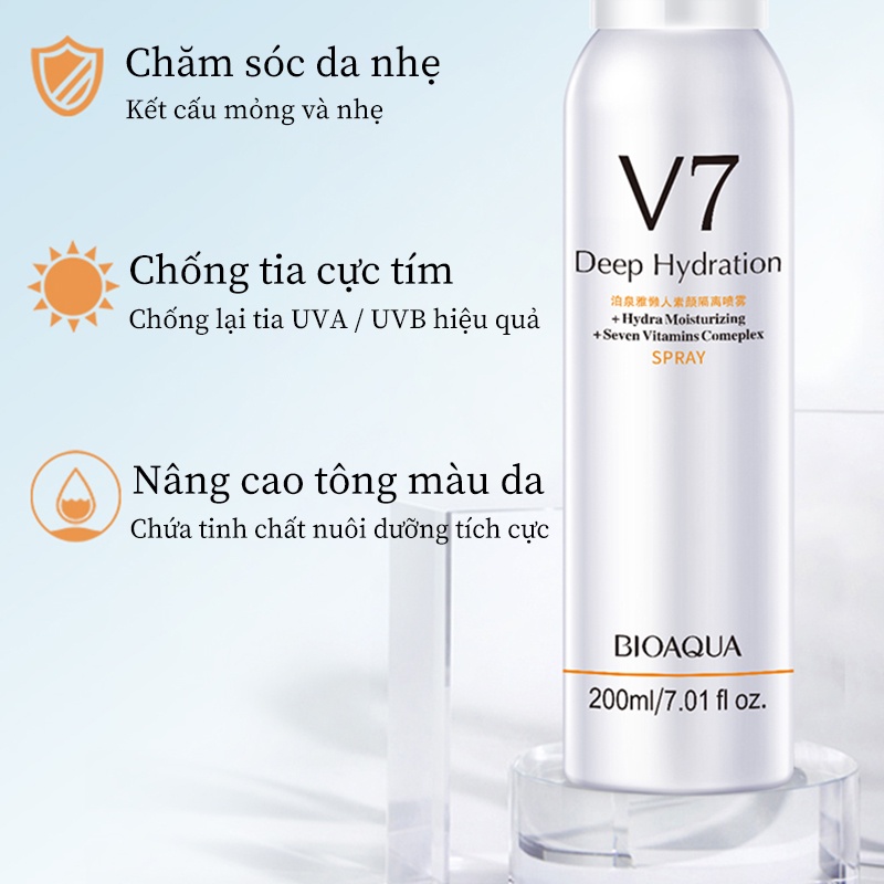 Xịt Khoáng Trang Điểm V7 Bioaqua Cấp Ẩm, Kiềm Dầu, Nâng Tông, Bảo Vệ Cho Làn Da Trắng Sáng 200ml