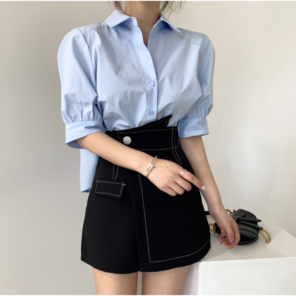 172845 |Bảng Phấn Mắt 2 Màu 2 Màu Thời Trang| Áo Sơ Mi Tay Lỡ Xếp Ly Lưng Ngắn Thời Trang Trẻ Trung
