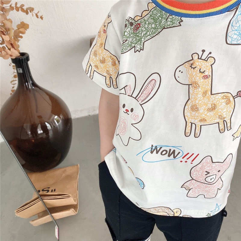 Áo Thun Tay Ngắn 100% Cotton Mỏng Nhẹ In Họa Tiết Hoạt Hình Phong Cách Hàn Quốc Thời Trang Mùa Hè Cho Bé Trai 2022