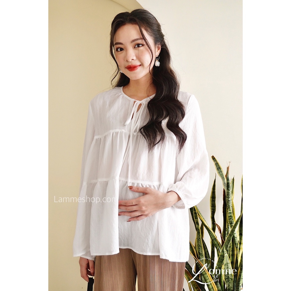 Áo bầu Momo Shirt chất đũi có dây buộc cổ, dáng áo babydoll thích hợp mặc đi làm By LAMME