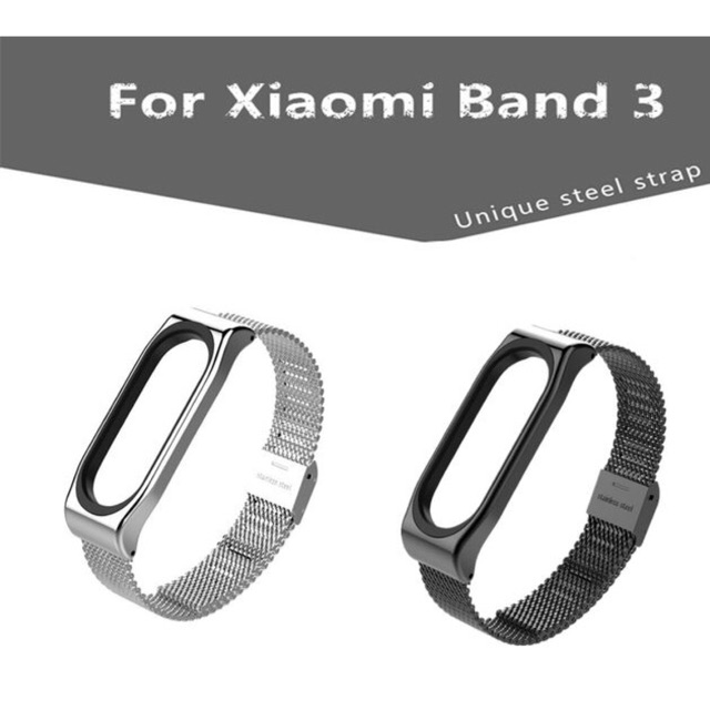 Dây đeo thay thế kim loại cho Xiaomi Miband 3,Mi band 3,Miband3-Tặng miếng dán màn hình