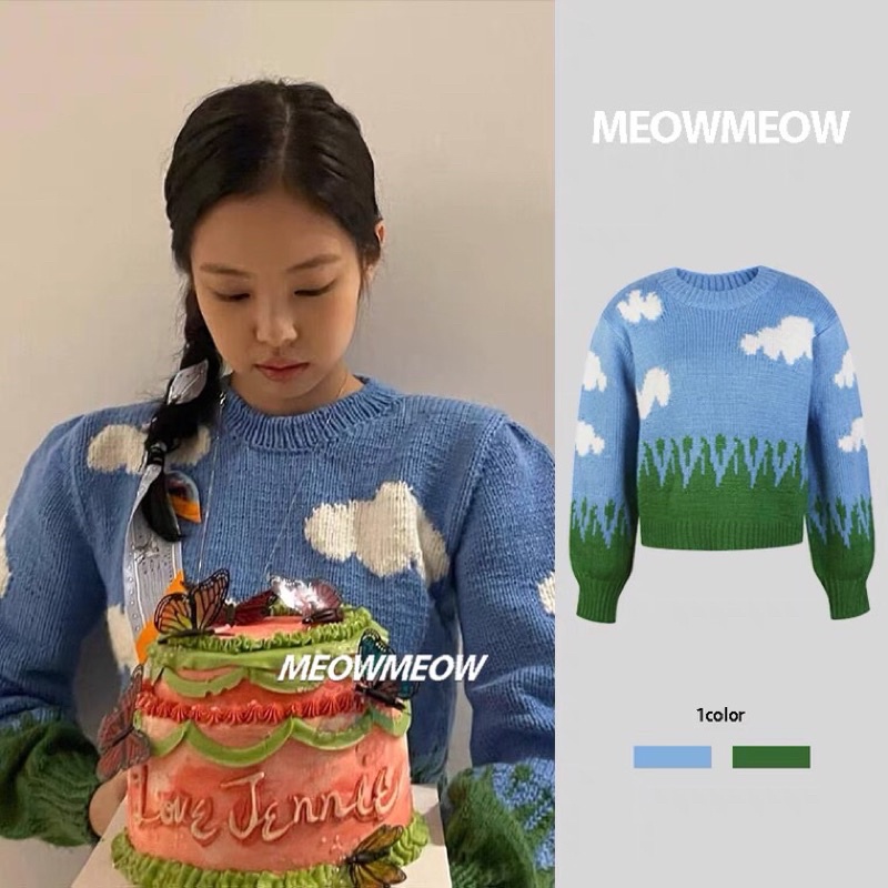 (SẴN) Áo len hoạ tiết đám mây JENNIE BLACKPINK kiểu dáng sành điệu