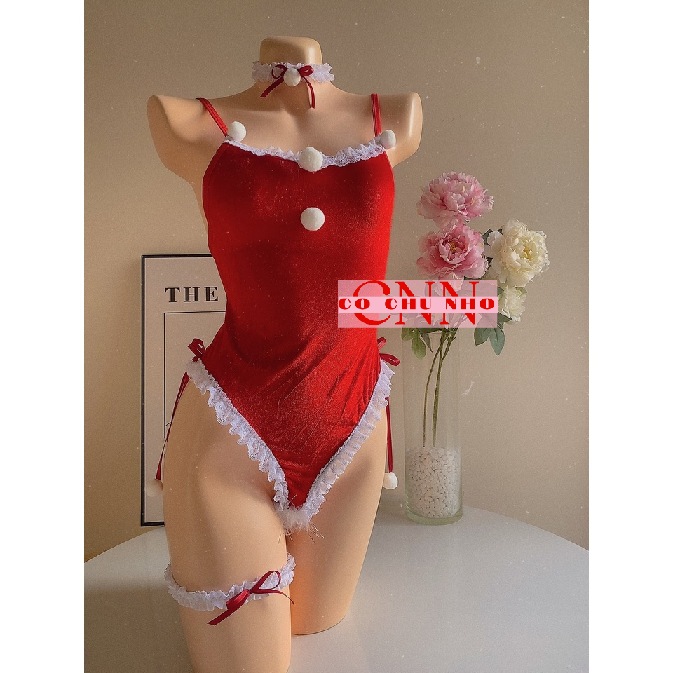 LL893 - Bodysuit noel nhung mềm co giãn -  Bodysuit sexy Cut Out | Cosplay Sexy - cochunhoquan11