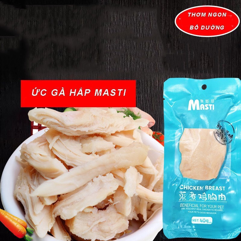 Ức Gà Hấp Cho Chó Mèo Masti 40g Thơm Ngon - Thức Ăn Raw Snack Cho Chó Mèo Masti Cao Cấp