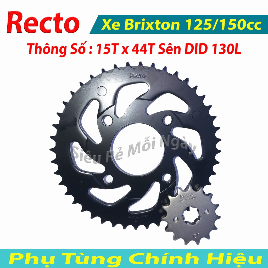 Bộ Nhông Sên Dĩa DID Brixton, CBR 125, 150cc Sên DID Đen 130L 10ly Thái Lan 15T x 44T