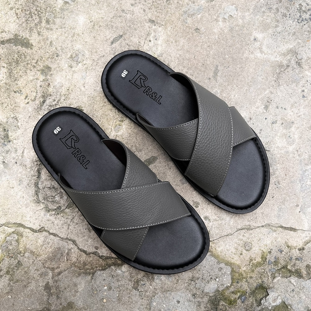 Dép da nam quai chéo thời trang - da thật hình thật 100%