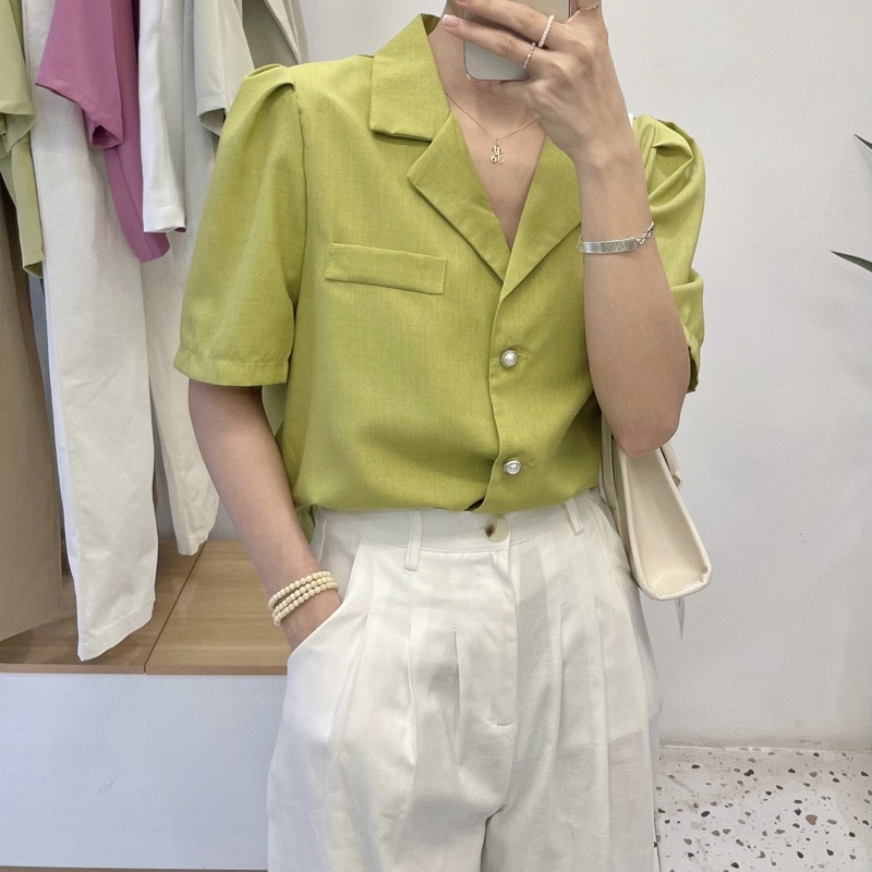 Áo sơ mi tay bồng cúc ngọc A67 | BigBuy360 - bigbuy360.vn