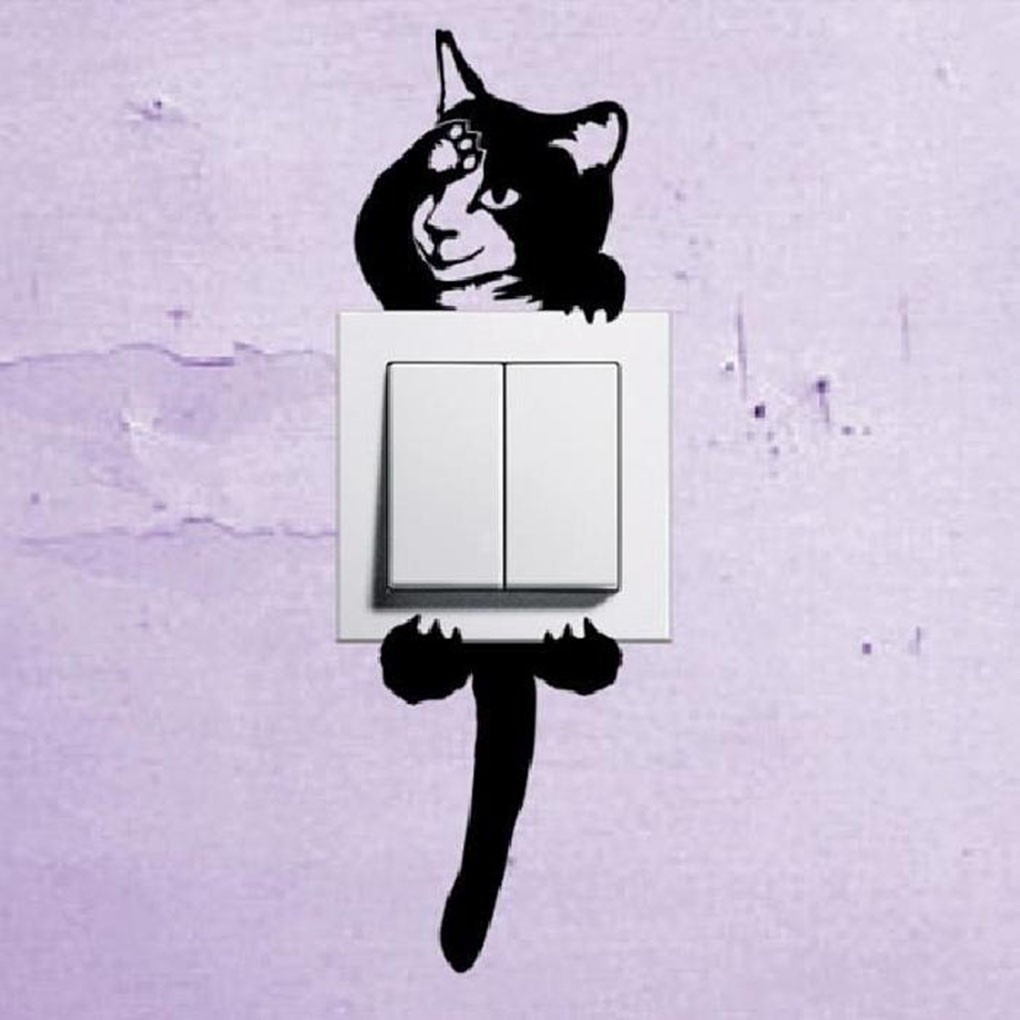 Sticker hình mèo đen trang trí ổ điện