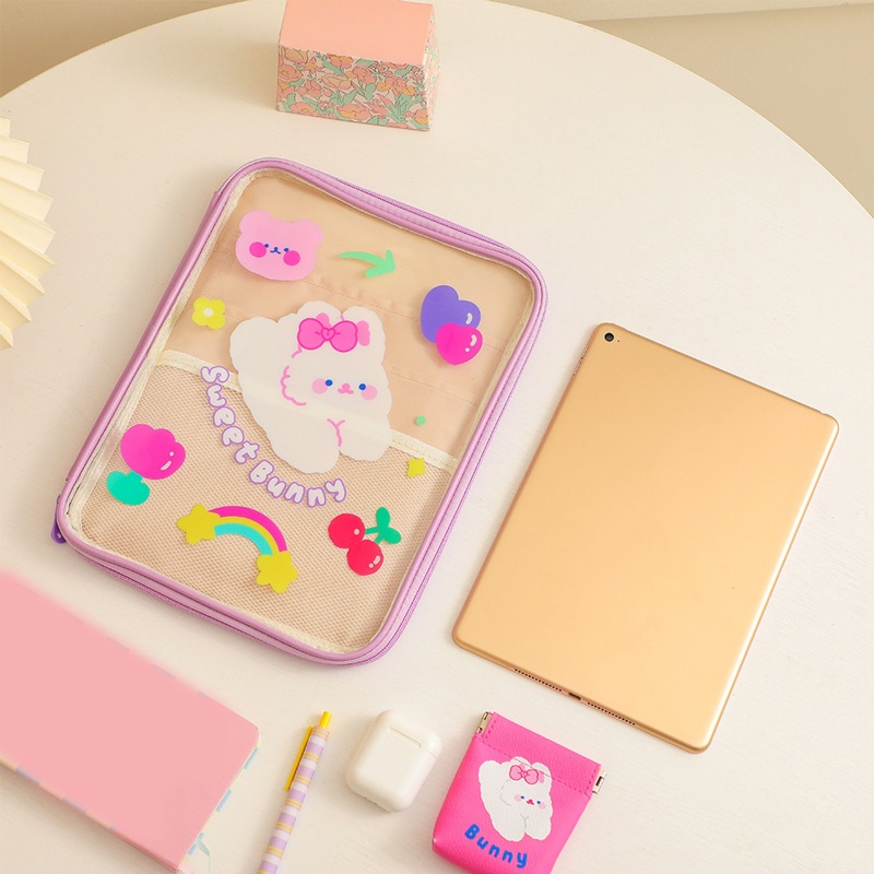 Túi Đựng Máy Tính Bảng Bằng PVC Trong Suốt Hình Gấu Hoạt Hình Dễ Thương