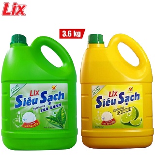 Nước rửa chén Lix Siêu sạch hương Chanh/Trà xanh  can 3.6kg