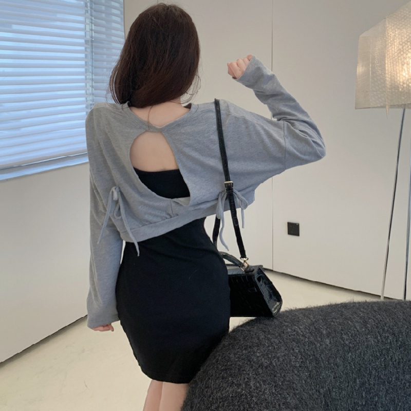 Set đồ 2 mảnh Perty gồm đầm hai dây kèm áo sweater tay dài phong cách Hàn Quốc thời trang quyến rũ cho nữ