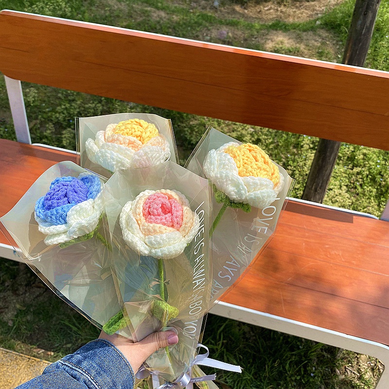 Bó Hoa Tulip Bằng Len Đan Thủ Công Lãng Mạn Trang Trí Ban Công / Phòng Ngủ / Đám Cưới DIY