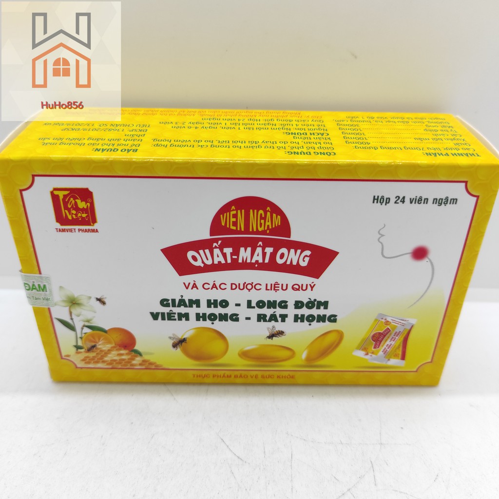 Viên Ngậm Quất Mật Ong Tâm Việt - Giảm Ho, Long Đờm, Rát Họng -Hộp 24 viên