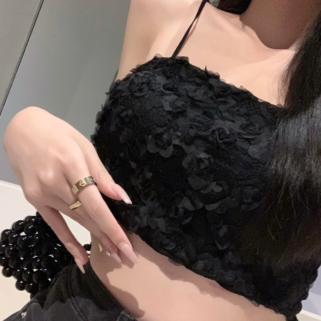 áo 2 dây có mút ngực áo hai dây croptop Ngắn Họa Tiết Hoa Ba Chiều Phong Cách Pháp Dễ Phối Đồ Thời Trang Cho Nữ