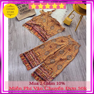 [ Rẻ Vô địch ] Set áo yếm quần ống rộng thổ cẩm chất lụa sattin chuẩn form