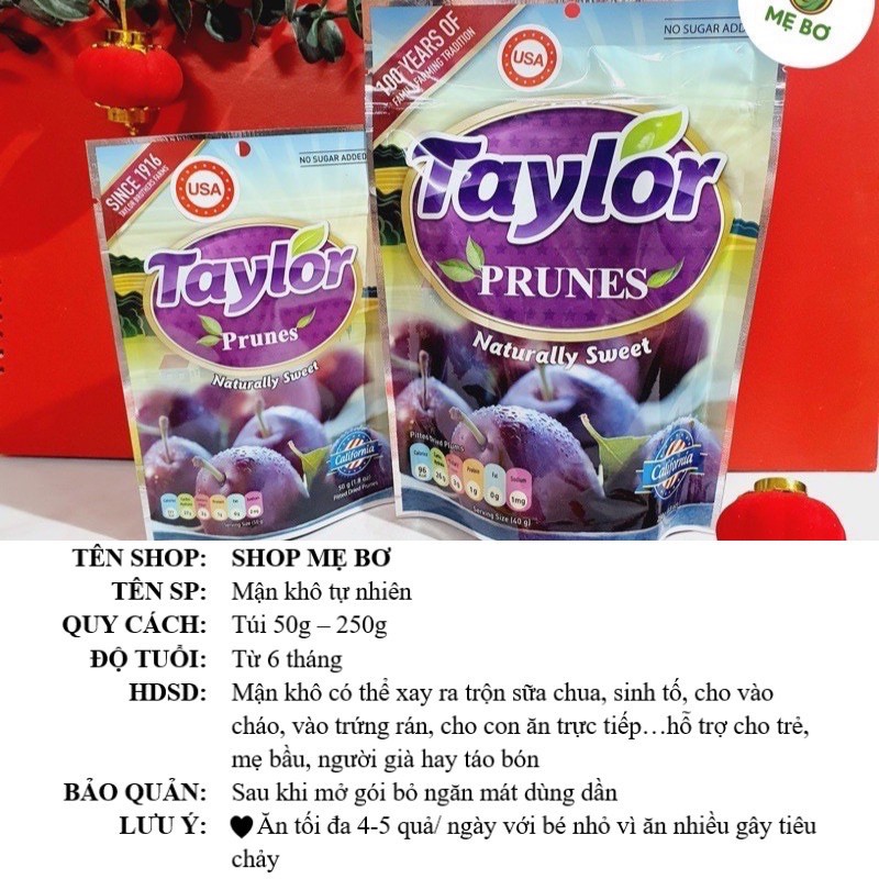 MẬN KHÔ TỰ NHIÊN TAYLOR (gói 50g và 250g)