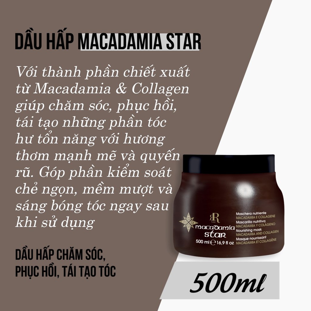 Dầu hấp chăm sóc tóc hư tổn và giúp làm mềm tóc Rrline Macadamia Collagen Star Mask 500ml