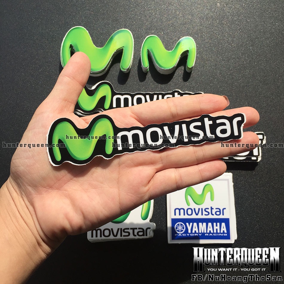 Nhiều mẫu logo Movistar dán trang trí xe máy. Decal sticker cao cấp, chống nước, không bay màu