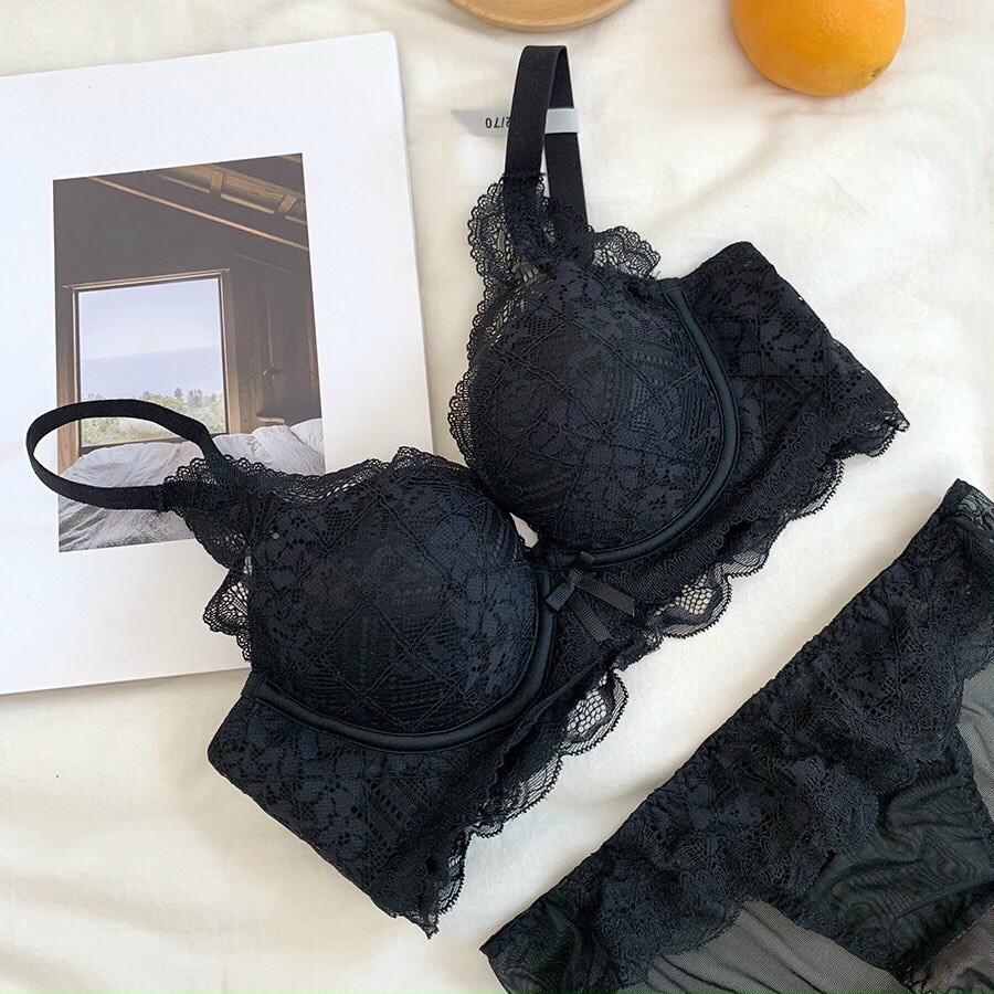 Bộ Đồ Lót Ren Sexy Quyễn Rũ Đệm Mềm Nâng Ngực Tạo Khe B2886