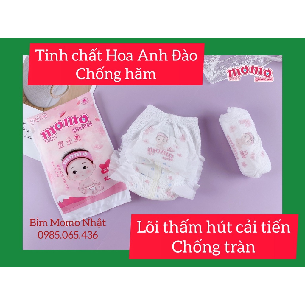 2 Miếng Bỉm Tã Dán/Quần Momo Diamond Đủ Size S2/M2/L2/XL2/XXL2/XXXL2 (Tinh Chất Hoa Anh Đào Chống Hăm)