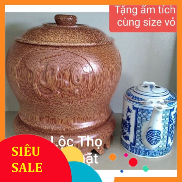 [ĐẶC SẢN] Vỏ giữ ấm bình trà gỗ dừa Phúc Lộc Thọ -Tặng ấm tích & gạt tàn