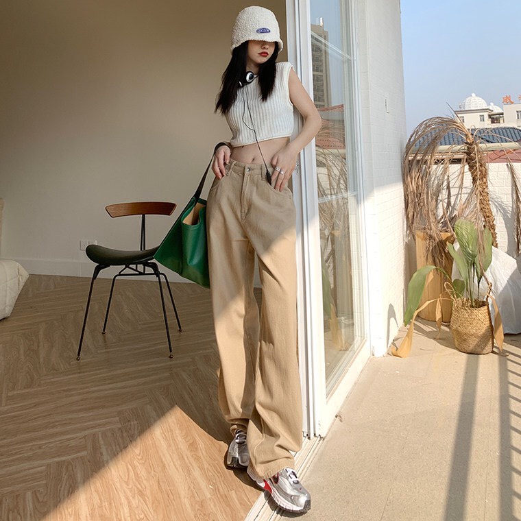 QUẦN KAKI ỐNG SUÔNG NỮ LƯNG CAO LAI CUỐN MÀU KEM CHẤT VẢI MỀM MỊN MÁT HOT HIT HADI SIÊU ĐỈNH