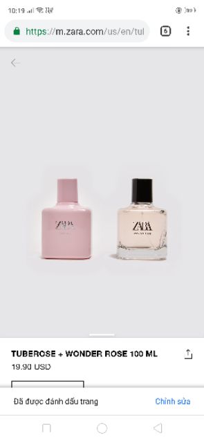 Set 2 chai nước hoa Zara Wonder rose + Tuberose 100ml | Thế Giới Skin Care