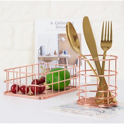 SUPO DEPOT - Giỏ Đựng Đồ Trang Điểm Khung Thép Màu Vàng Hồng