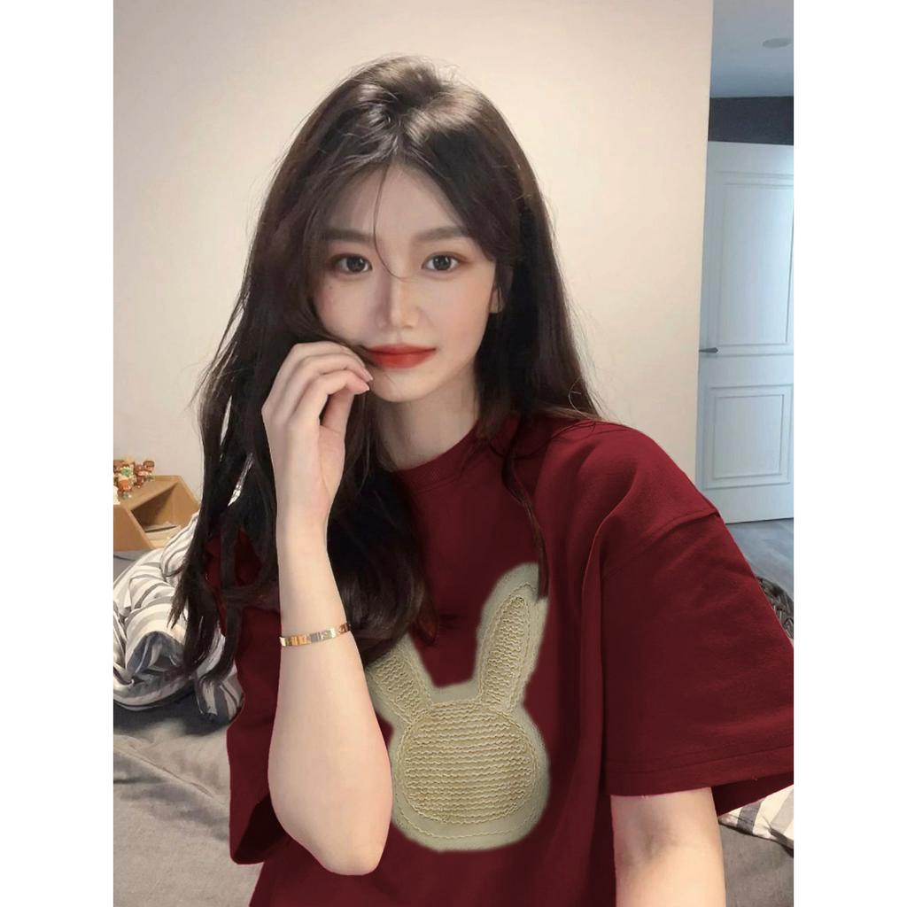 SELVZE Áo Thun Cotton Nguyên Chất Cổ Tròn Ngắn Tay Dáng Rộng In Họa Tiết Đơn Giản Thời Trang