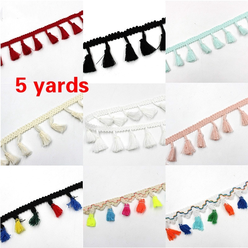 Cuộn Dây Ren Tua Rua 5 Yards Màu Cầu Vồng Dùng Trang Trí Tiệc Cưới