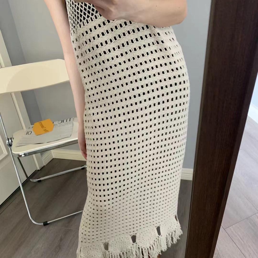 Đầm Dài Hai Dây Dệt Kim Khoét Rỗng Thời Trang Mùa Hè Dành Cho Nữ 2022