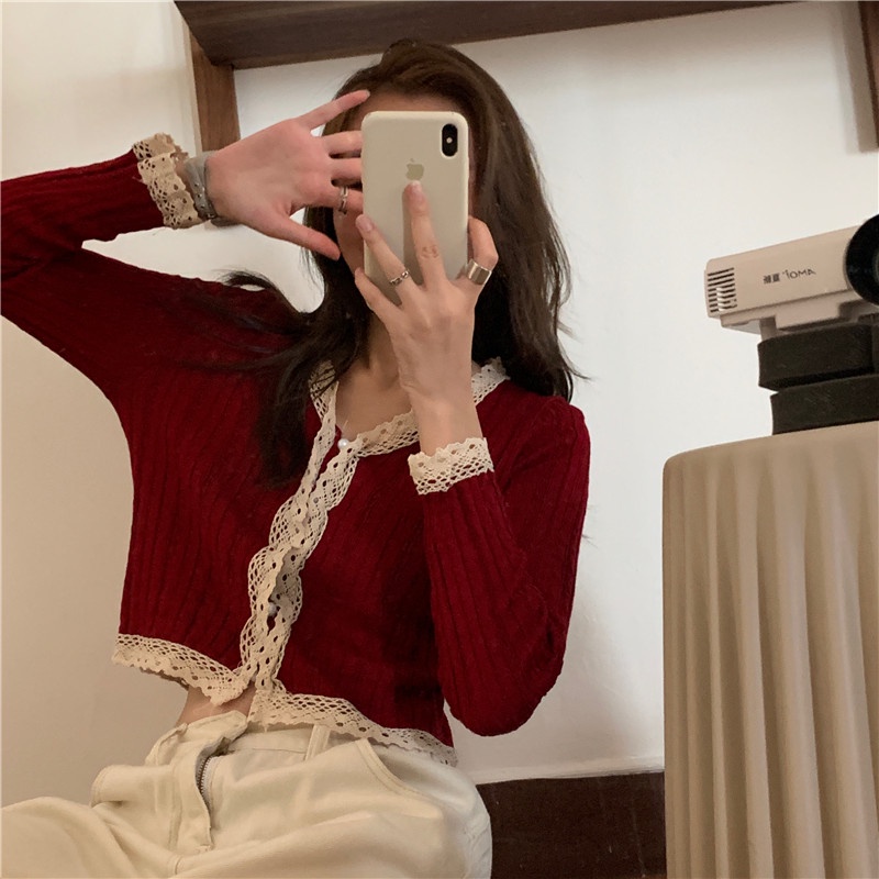Áo Khoác Cardigan Dệt Kim Tay Dài Viền Ren Kiểu Retro Thời Trang Cho Nữ 8 Màu Lựa Chọn | BigBuy360 - bigbuy360.vn