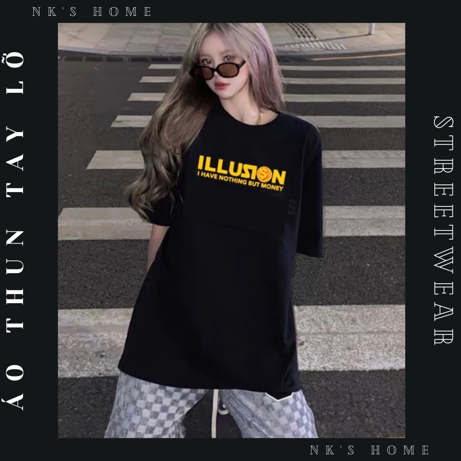 Áo thun tay lỡ unisex MONEY ILLUSION- Áo phông nữ form rộng cho cặp đôi phong cách hàn quốc vải dày dặn, thoáng mát