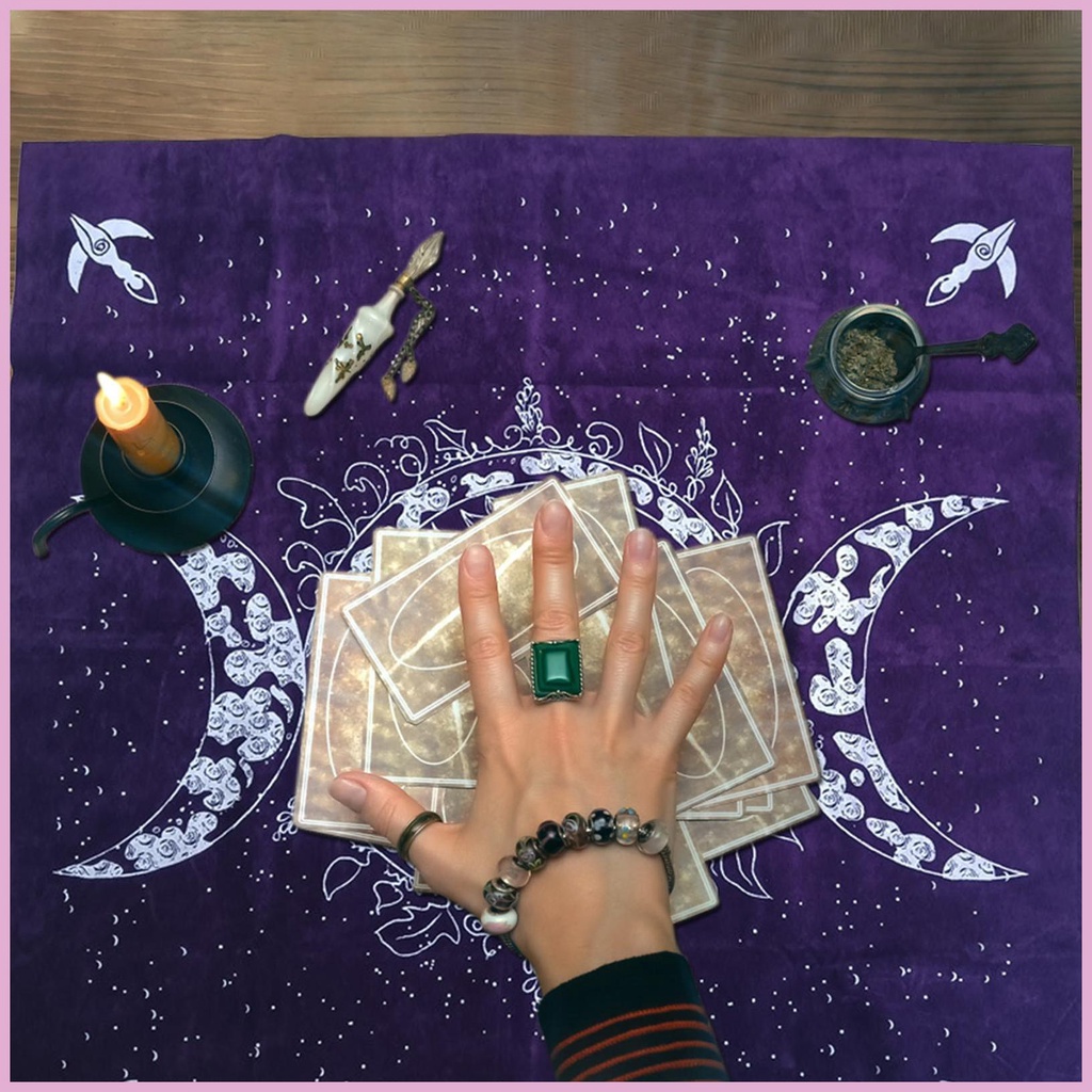 Khăn Trải Bàn Hình Vuông 19.3inch Chất Liệu Vải Nỉ Màu Tím In Hình Bài Tarot