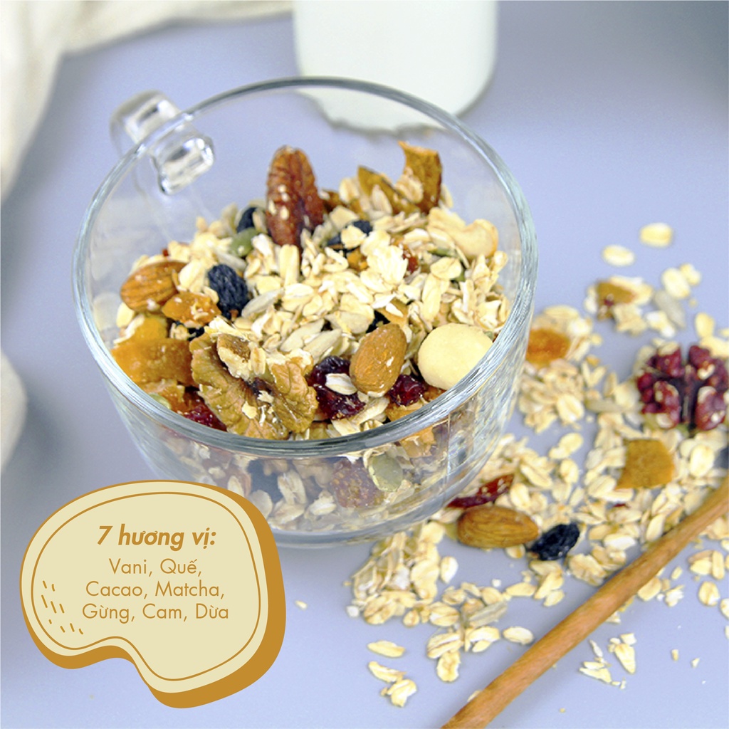 GRANOLA NGŨ CỐC 13 LOẠI HẠT &amp; TRÁI CÂY ăn vặt healthy cho người ăn kiêng ăn chay &amp; mẹ bầu bổ sung vitamin và khoáng chất