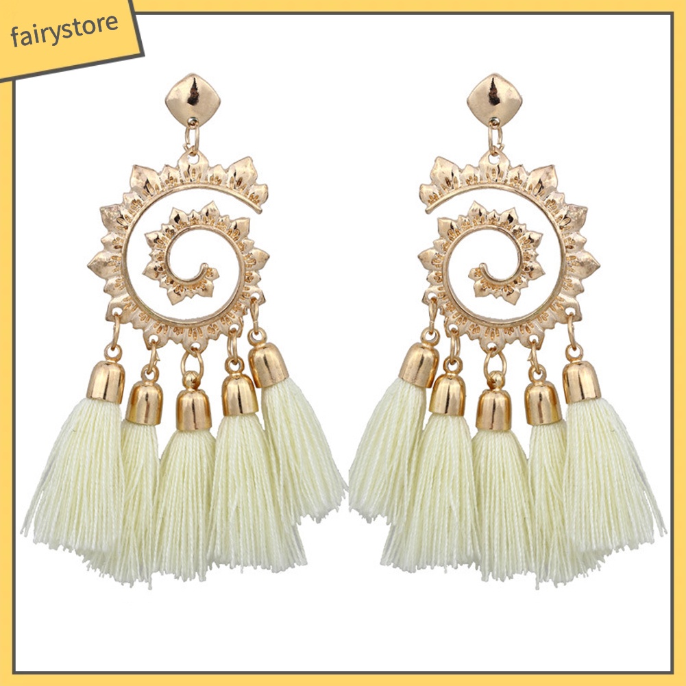 Khuyên tai dài phối tua rua phong cách Bohemian cho nữ