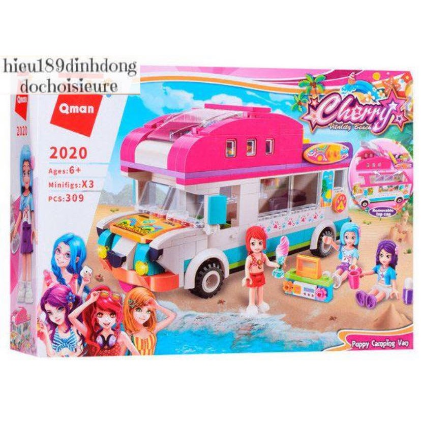 Lắp ráp xếp hình Lego Friends chính hãng qman 2020: Xe bán kem du lịch bãi biển (ảnh thật)