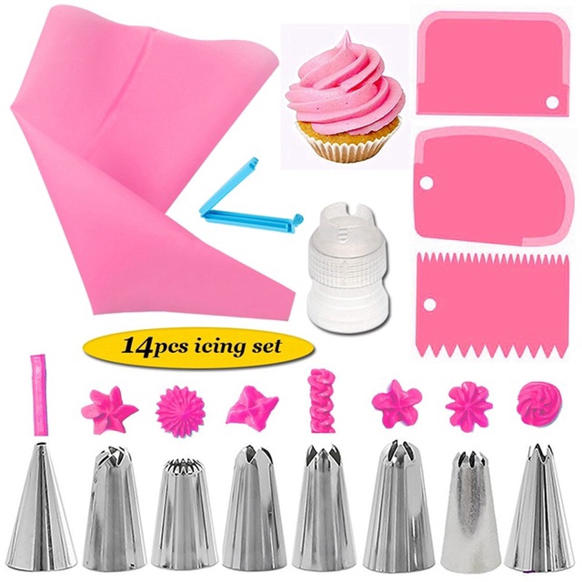 14 Pcs/ Set Cake DIY Decorating Tools/ Stainless Steel Piping Nozzle/ Baking Cream Modeling Squeeze Bag/ Kitchen Practical Gadgets