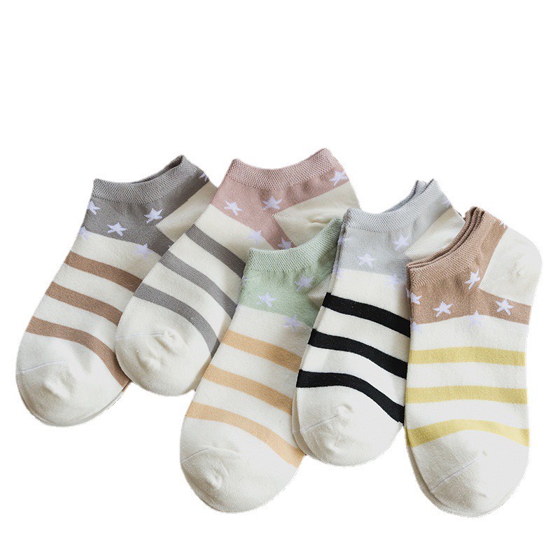 TẤT NỮ CỔ NGẮN NHIỀU MÀU SẮC, HỌA TIẾT NGÔI SAO, CHẤT LIỆU COTTON SIÊU XINH