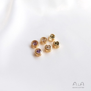 [1 sản phẩm]°14k Vàng Mạ Màu Giữ Trái Tim Tình Yêu Zircon Kẻ Sọc Tròn Miếng Đệm Nhỏ Hạt Xương Đòn Mặt Dây Chuyền diy Vòng Tay Trang Sức Rời Hạt Phụ Kiện