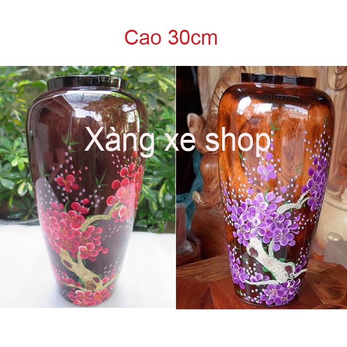 Bình hoa gỗ lớn vẽ cành hoa mai đào mỹ nghệ cao cấp - Cao 30cm