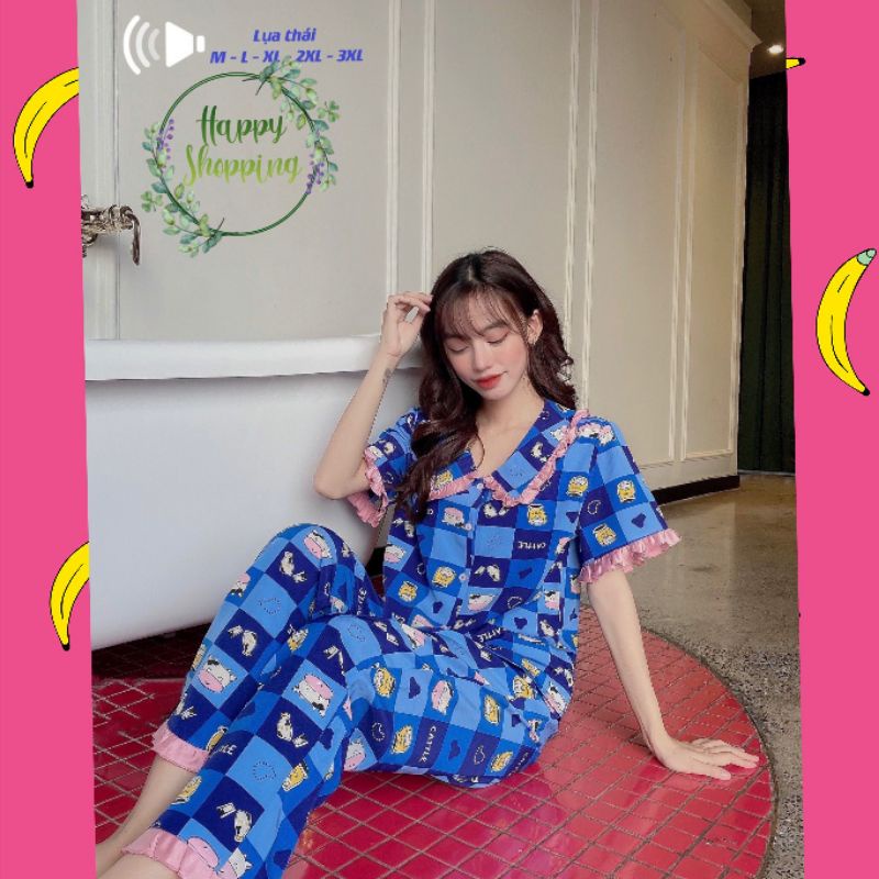 ✅(BIG SIZE pijama) 60-75KG LỤA THÁI TAY NGẮN QUẦN DÀI, ĐỒ BỘ MĂC SAU SINH, ĐỒ BỘ SIZE TO