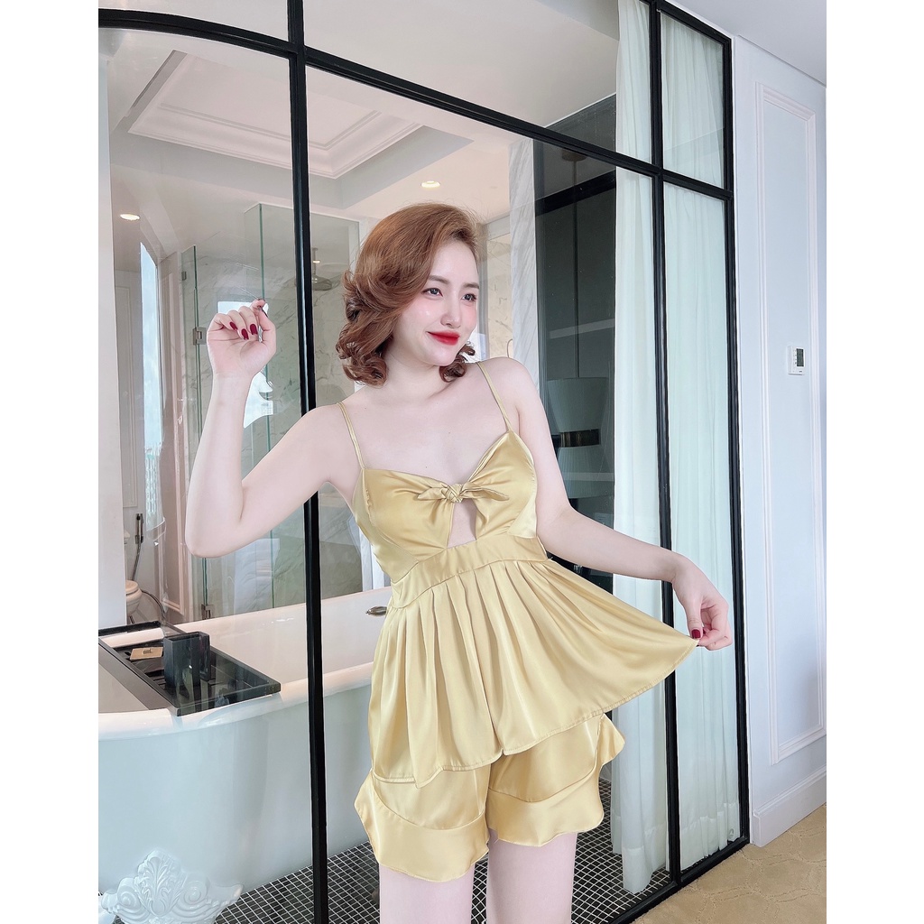 Đồ ngủ nữ sexy bộ lụa mặc nhà 2 dây