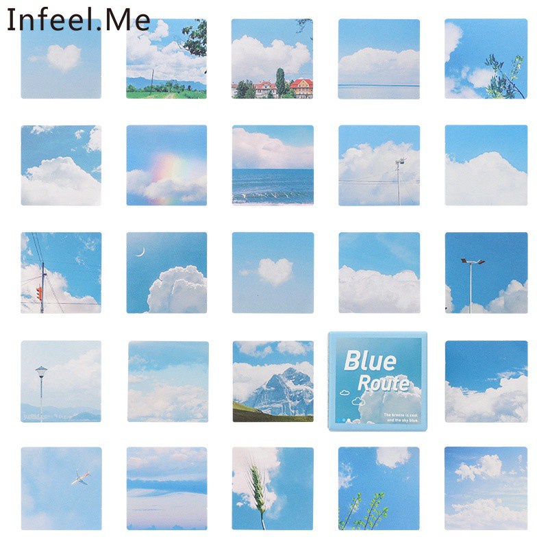 Set 46 sticker Infeel.Me tông màu xanh dương trang trí sổ tay thủ công