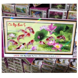 Tranh đính đá cửu ngư quần hội LV275 (130 x 62 cm)
