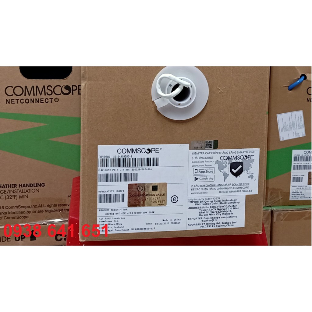 Cáp mạng Cat5e UTP AMP/CommScope màu trắng 6-0219590-2 chính hãng có CO, CQ