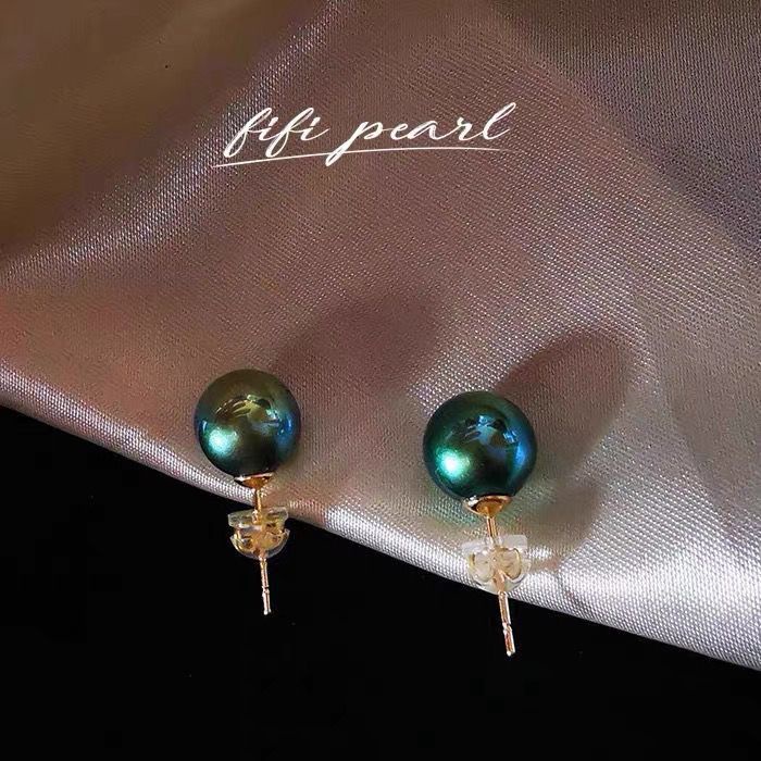 Tahiti Khuyên Tai Tròn Đính Ngọc Trai Đen / Xanh Lá / Chim Công Cơ Bản Dễ Phối Đồ Phong Cách Cơ Bản