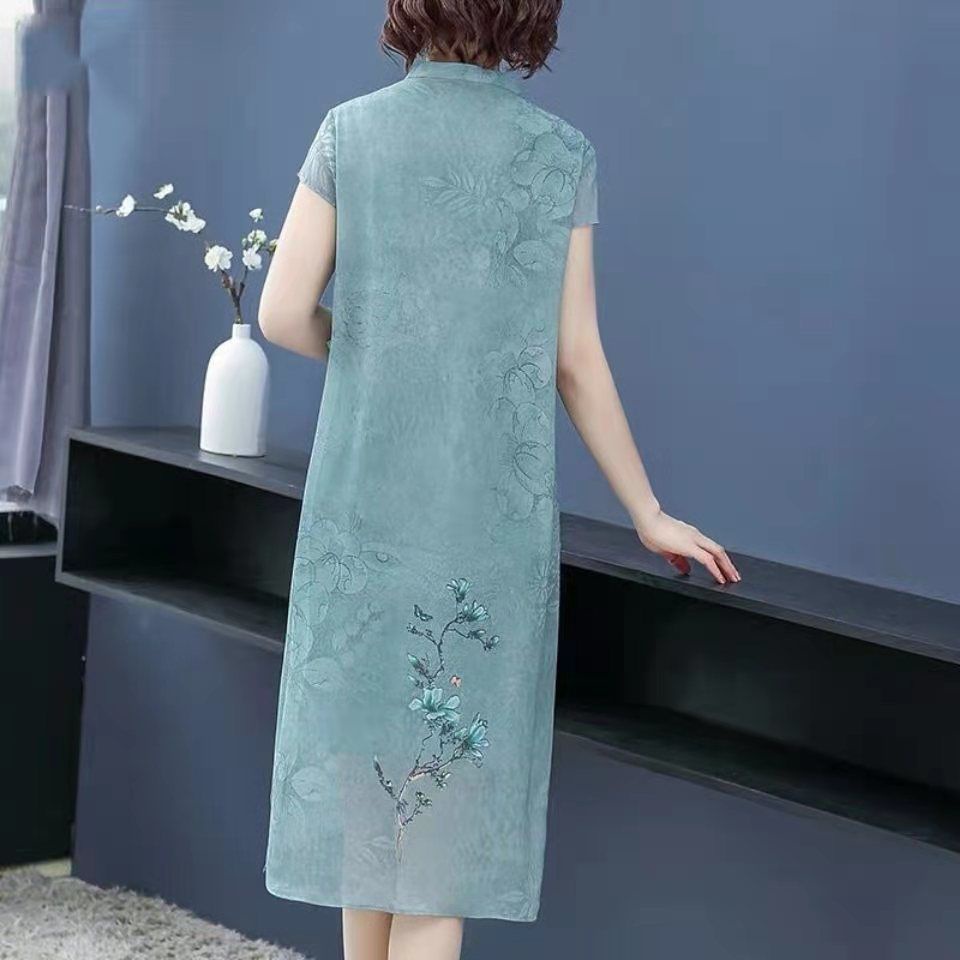 Đầm Sườn Xám Dài Dáng Rộng Mềm Mại Thời Trang Mùa Hè Cho Nữ Trung Niên