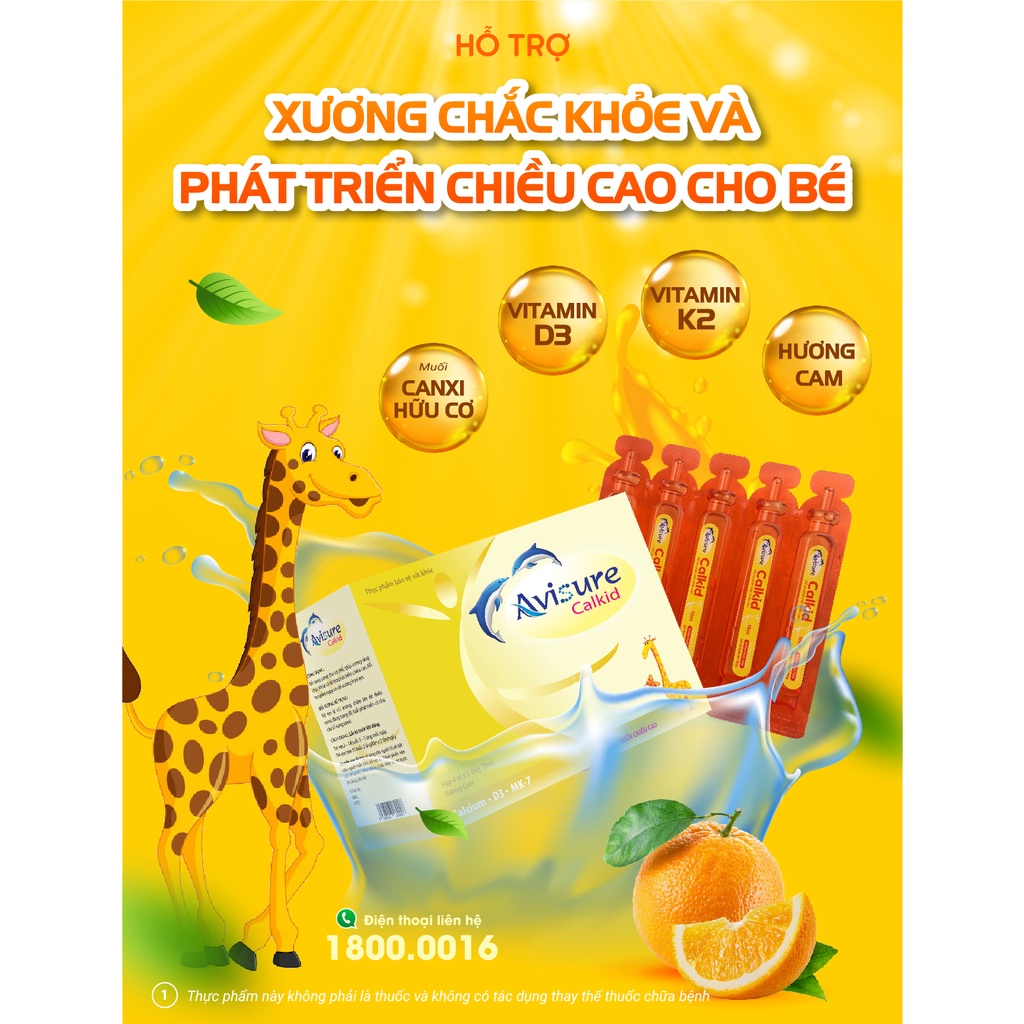 Avisure Calkid canxi hữu cơ cho bé,dạng nước, vị cam, dễ uống,giúp bé tăng chiều cao, xương chắc khỏe