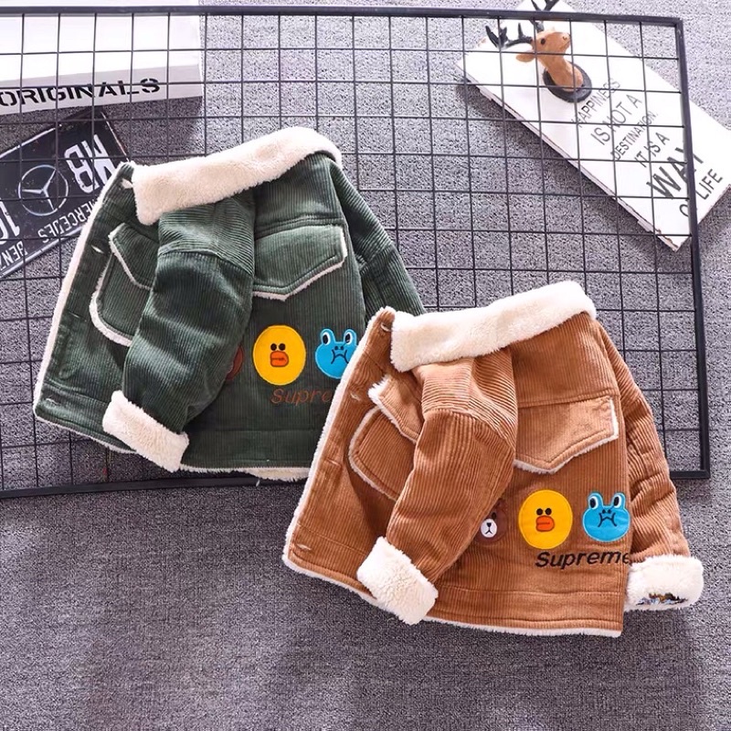 Áo khoác dạ lông cừu bé trai bé gái 2 lớp hình micky ngộ _Quần áo trẻ em thu đông, Áo khoác mùa đông cho bé mặc tết